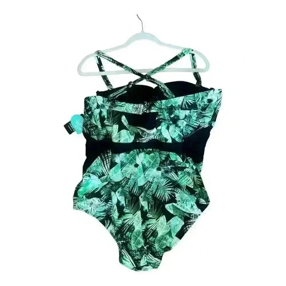 Torrid Vixen Green Palm One Piece Cut-out Swimsuit, Size 3 & 5 - Picture 3 of 9